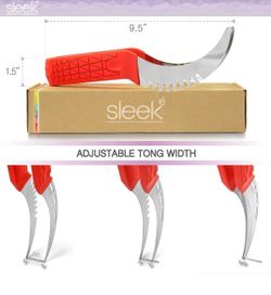 New Watermelon Slicer & Tong by Sleeké - New Extended Silicone Cushioned Handle Made to Slice and Serve with Ease - No Mess, Less Stress