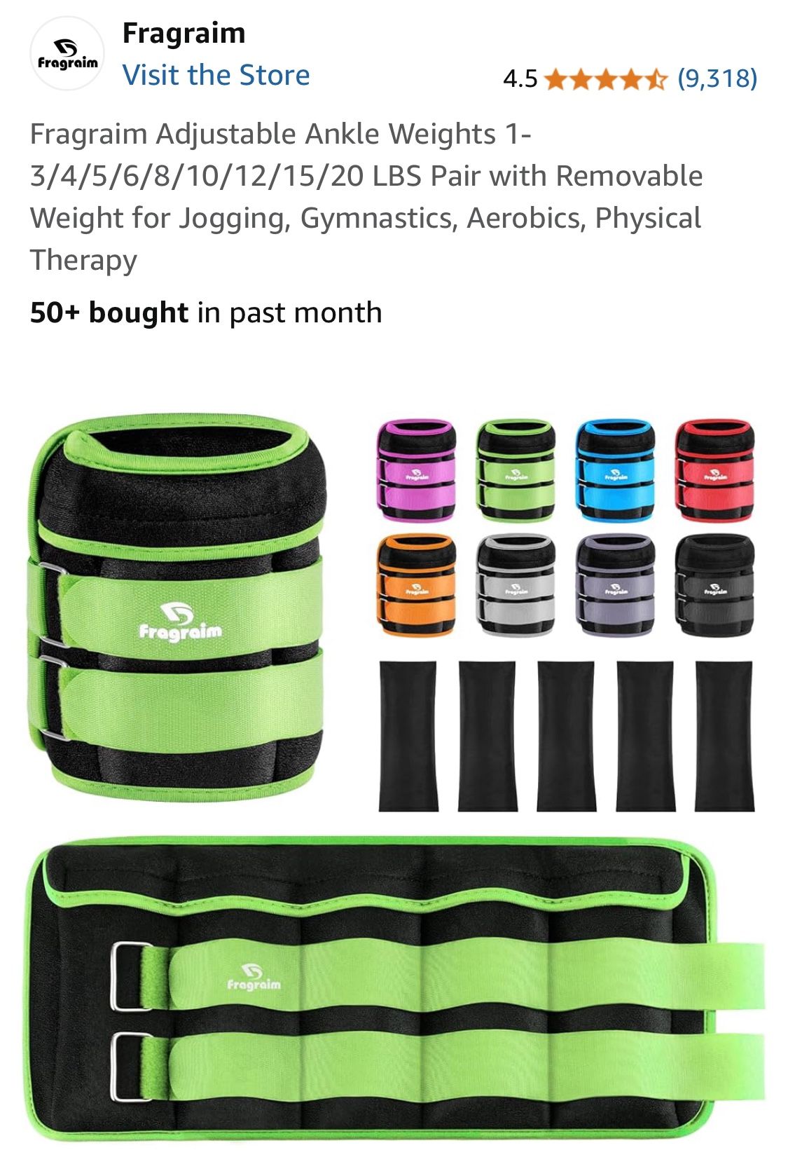 FRAGRAIM New Adjustable Ankle Weights W Removable Sandbags