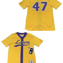 Starter Los Angeles Lakers Yellow Baseball Jersey Mens S & M New