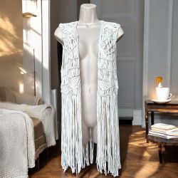 H&M Loves Coachella Collection Macrame Vest with Fringes Women’s  Size S Creme