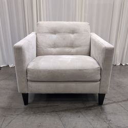 Beige Fabric Tufted Armchair with Track Arms