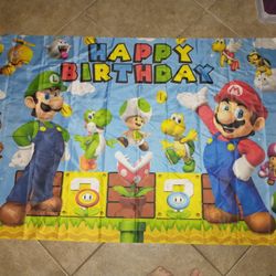 Mario Bros & friends Happy Birthday Cloth Banner 59" by 49" 