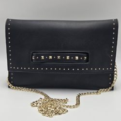 Topshop Black Clutch with Gold Chain and Studs