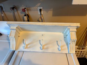Large shabby chic wood shelf with hooks for an entryway