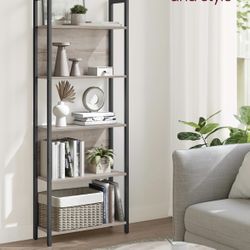  5-Tier Bookshelf, Book Shelf, Industrial Bookcase, with Steel Frame, for Living Room, Home Office, Bedroom