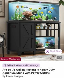 Ato 55-75 Gallon Rectangle Heavy Duty Aquarium Stand with Power Outlets