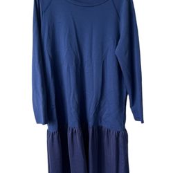 LOGO by Lori Goldstein - French Terry Dress with Woven Hem - Twilight Blue Sz L  Comes from  smoke and pet free home.  Measurements are in the picture