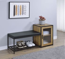 Martino Mango/Black Shoe Storage Entryway Bench with Cabinet
