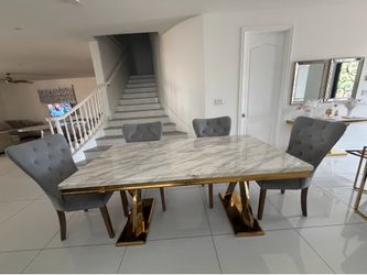 Elegant White golden gray marvel dining table