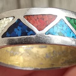 925 Sterling Silver Mixed Gemstones Navajo Ring