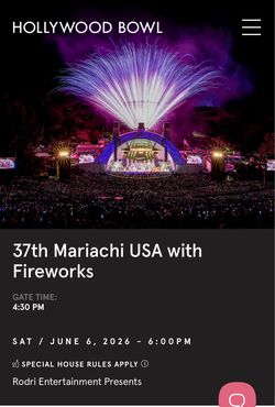 2 tickets for mariachi usa saturday june 8