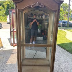Antique China Cabinet With Glass Shelves & Interior Lighting