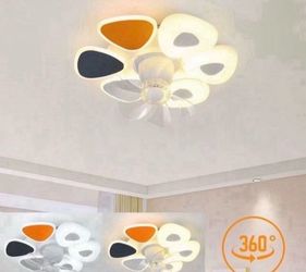 22 in. LED Indoor Dimmable White and Blue and Orange Smart Ceiling Fan Light with Remote and APP Control Oscillating Motor