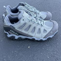 OBOZ SAWTOOTH II LOW GRAY LEATHER WATERPROOF HIKING SHOES BOOTS US WOMENS SZ 8.5