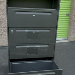 Lateral file cabinet heavy duty metal 38" L x 18" w x 65" h, no keys, gray $50