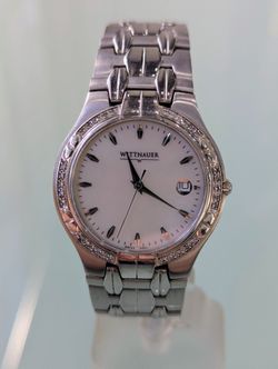 Wittnauer Stainless Steel Watch w Mother Of Pearl Dial And Diamond Bezel