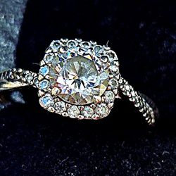 Sterling Silver And Cubic Zirconia Princess Cut Ring Size 7 And 1/2