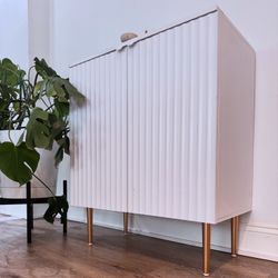 White contemporary Elegant fluted oversized cabinet side table media etc