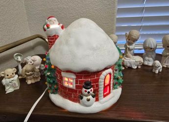 Vintage 1970's Christmas Decorations Ceramic Snowman House