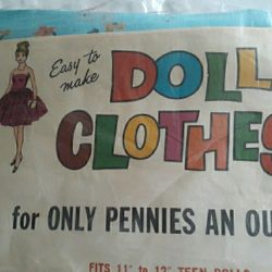 VINTAGEPATTERNS AND INSTRUCTIONS INCLUDED.  FOR BARBIE, MIDGE, TAMMY, TERRI. 10 OUTFITS FABRIC INCLUDED VINTAGE 1965.  
