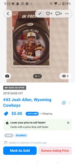 2018 Sage Hit Josh Allen Rookie Card #43