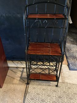 Wine Rack/ Shelf. Bamboo and Wrought Iron, Sturdy wine rack three tier shelf