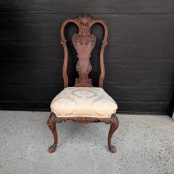 Beautiful Vintage Carved Wood Tall Back Chair