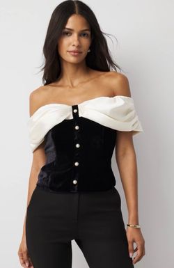 White House Black Market Velvet Corset Top with Satin Cowl Neck