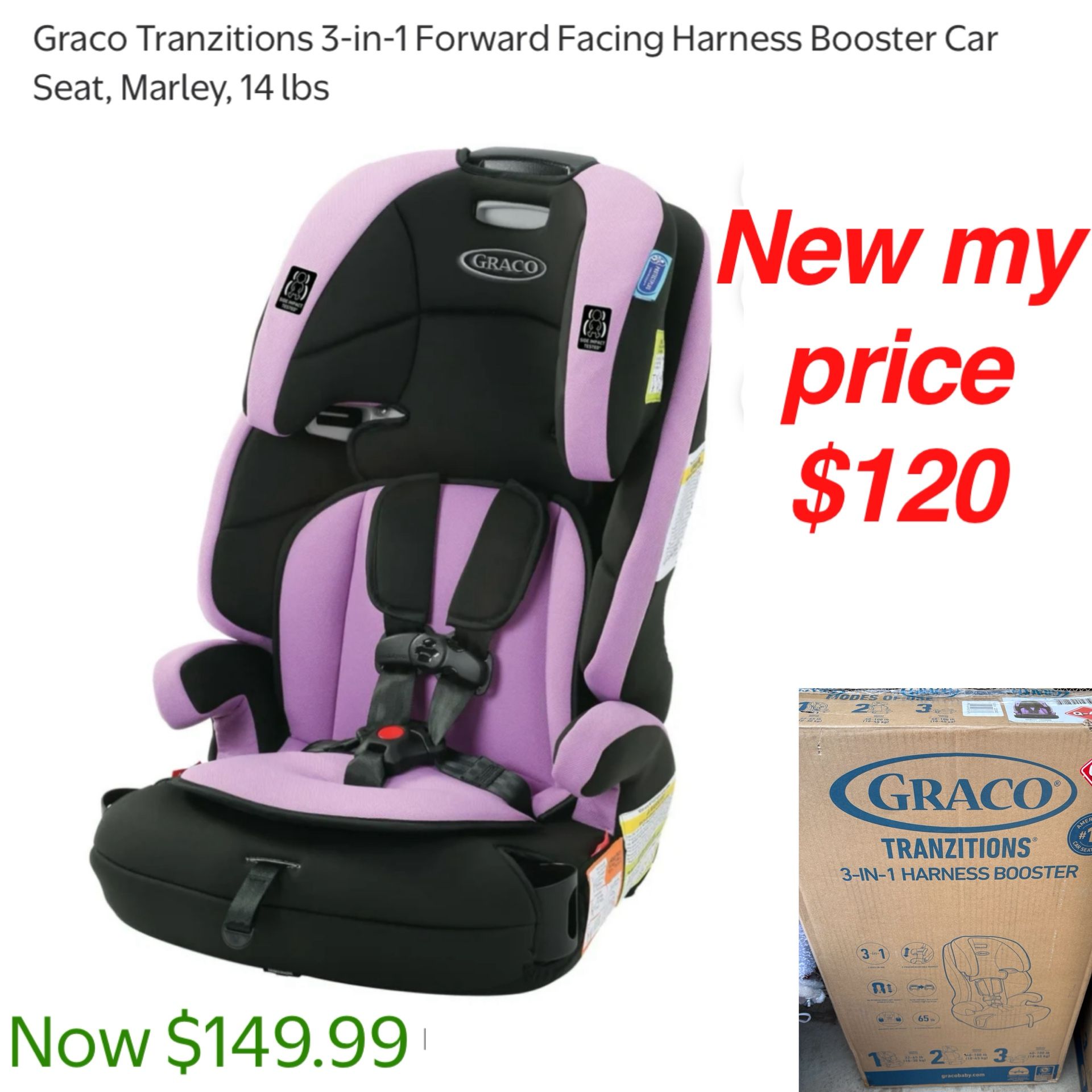 New in box Graco 3&1 forward facing harness booster seat $120 firm cash only pick.Up east Palmdale off 47th