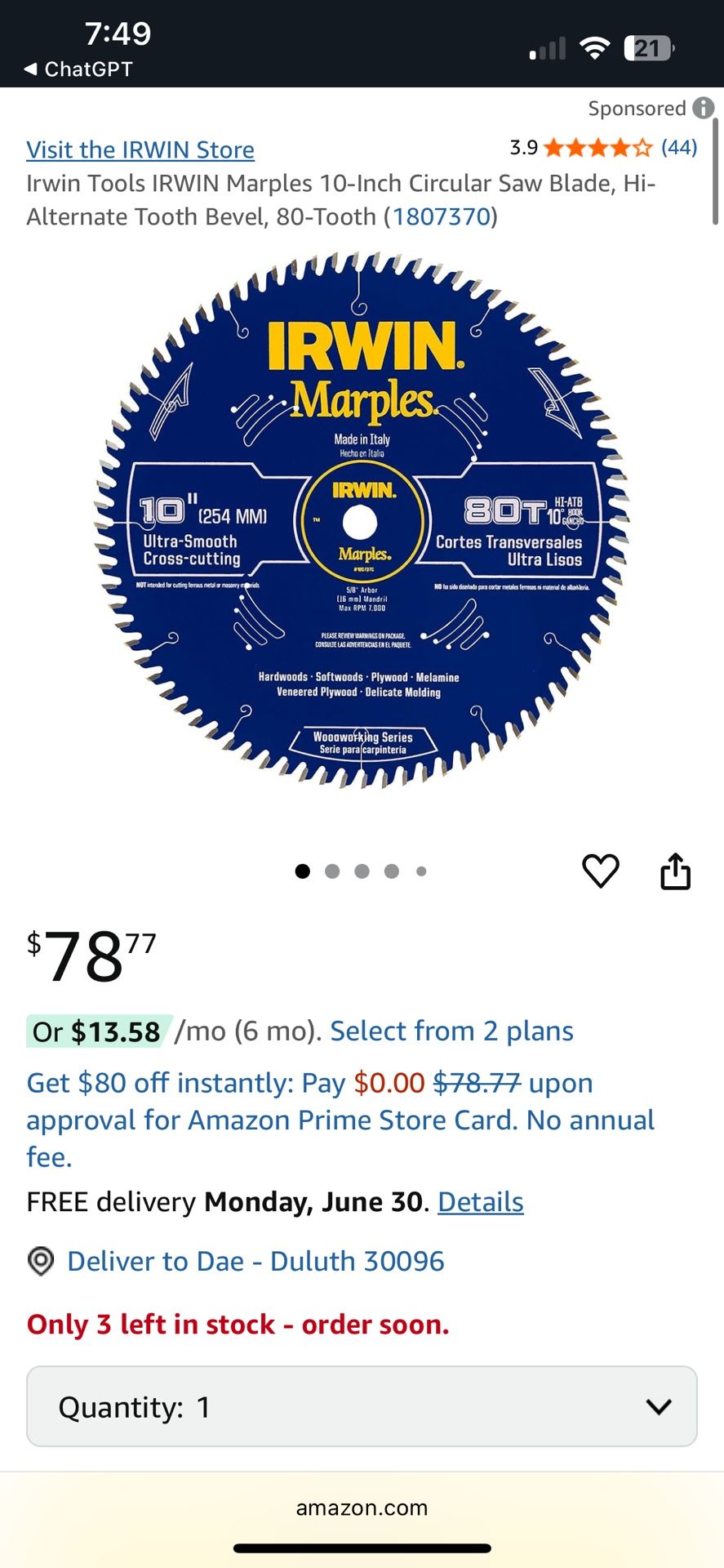 Irwina Tools IRWIN Marples 10-Inch Circular Saw Blade, Hi-Alternate Tooth Bevel, 80-Tooth - New