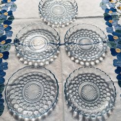 Set Of 5 Vintage Blue Bubble Anchor Hocking Depression Glass Plates 6 3/4"
