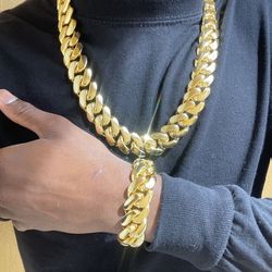Miami Cuban Link Chain And Bracelet Set 