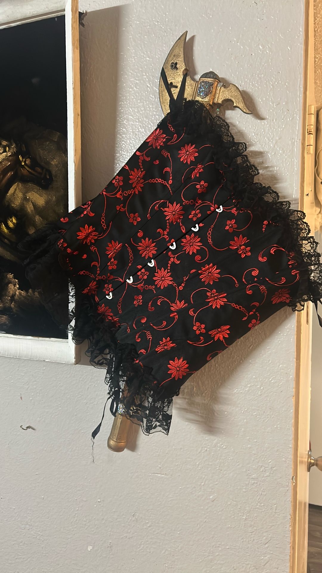 Black And Red Floral Corset