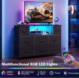 8 drawers fabric TV Stand Dresser with RGB LED Lights
