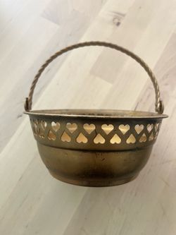 Brass Basket with Heart Cutouts and Handle