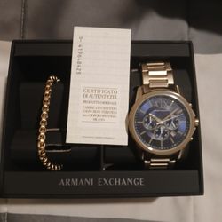 Brand New Armani Exchange Watch And Bracelet Set Gold Toned Price Tag Still On Item I Paid 265 Plus Shipping N Tax Total 340$