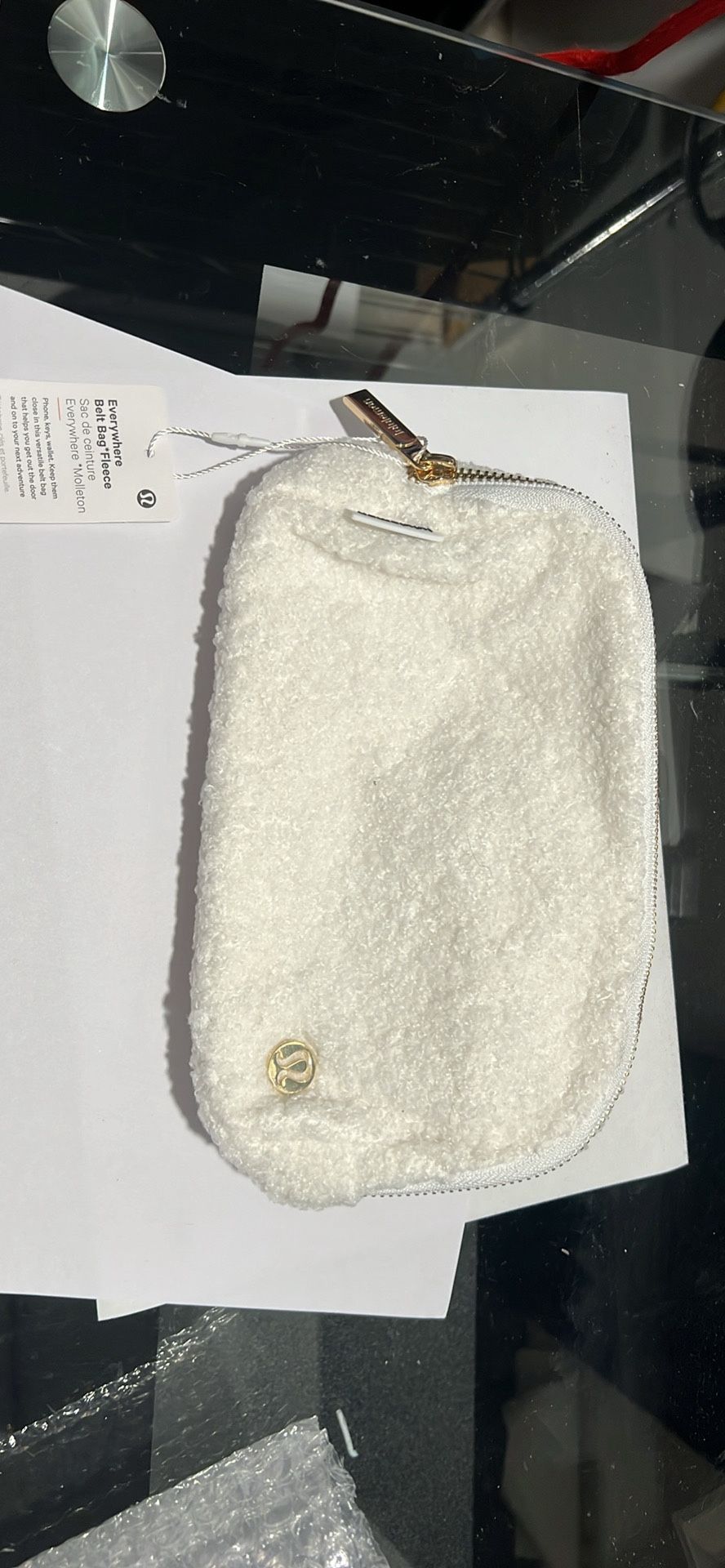 Lululemon Beltbag White Fluffy With Gold Zipper