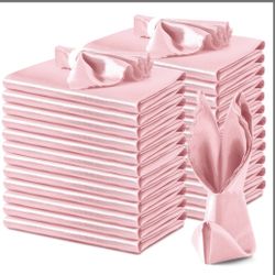 VACVELT 24 Pack Blush Pink Satin Napkins 17x17 Inch Wedding Napkins, Scalloped Elegant Dinner Napkins Square Table Napkins Decor, Silky Satin Cloth Na