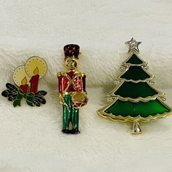 Vintage Christmas Brooches Pins Set of 3