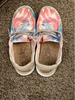 Hey Dude Tie-Dye Multicolor Canvas Lace-Up Comfort Flats Women’s US 9 EU 40