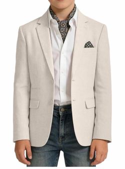 Linen Boy Suit Jacket Slim Fit Suits Blazer Boys Casual Sport Coat Boys' Linen Outfit for Wedding Homecoming Tux School