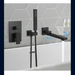gotonovo Wall Mounted Bathtub Faucet with Hand Held Sprayer,Tub Shower Faucet Set,Single Handle Bathroom Shower System Mixer for Tub,Rough-In Valve In