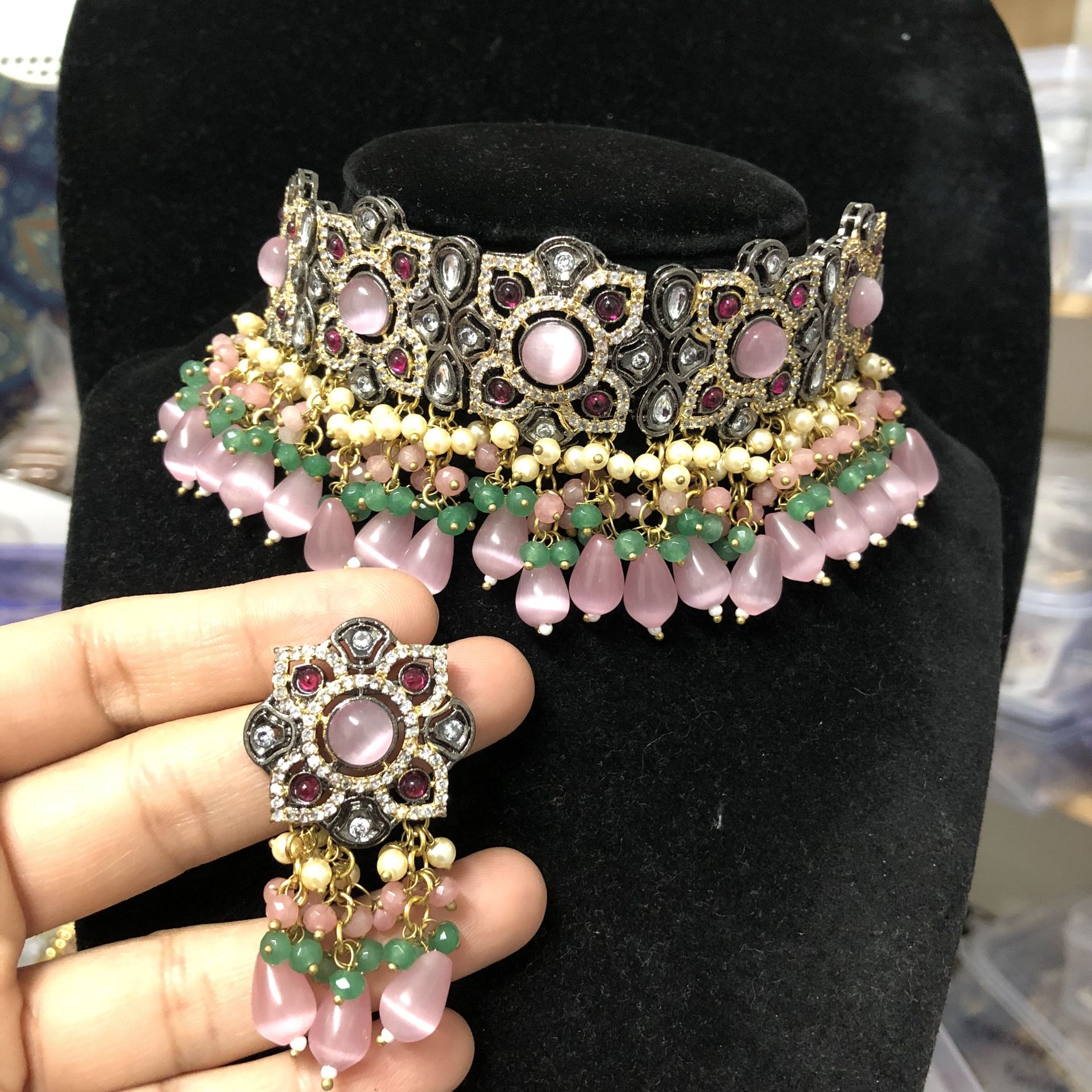 Premium Quality Choker Indian Jewelry Monalisa Set Necklace Set Earrings Jewellery 