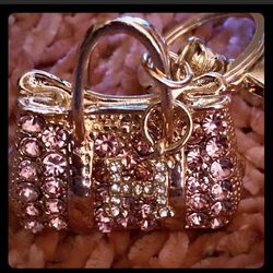 Women's Gold with Sparkling Pink Rhinestone Key-chain Bling Key Rings Handbag NWT