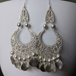 3.75" Long Silver Chips Cascade Earrings