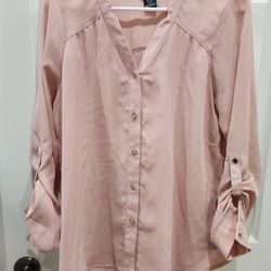 Women's Pink Long-Sleeve Blouse - Large
