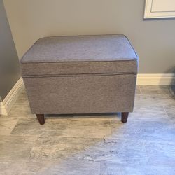 Gray Fabric Storage Ottoman with Wood Legs