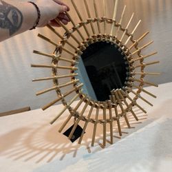 Rattan Sunburst Wall Mirror — Boho — ~16” — $50 Firm
