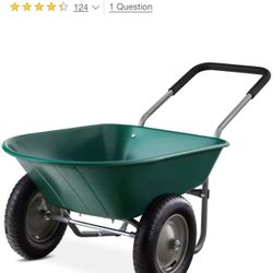 Dual-Wheel Home Wheelbarrow Yard Garden Cart for Lawn, Construction - Green 