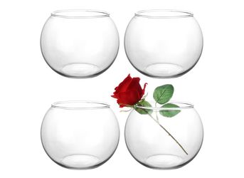 Set of 4 Clear Glass Vases, 6” W x 4.4” H, Round Candle Holders, Bubble Bowl, Flower Vases, Decorative Centerpieces for Wedding / Home Decor